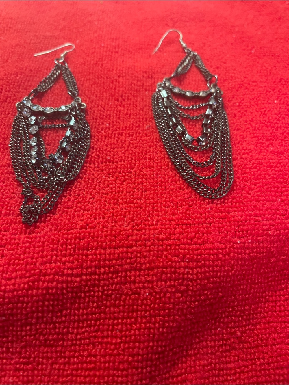 Source Unknown Gunmetal Layered Chain Dangle Earrings
